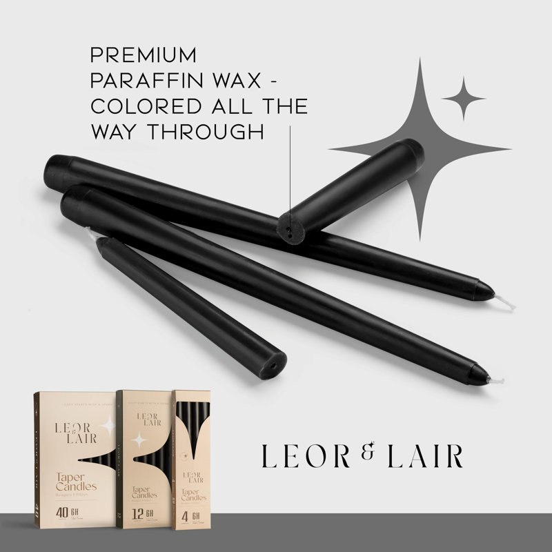 Bougies coniques noires - Lot de 12, 25 cm, sans parfum, Noir