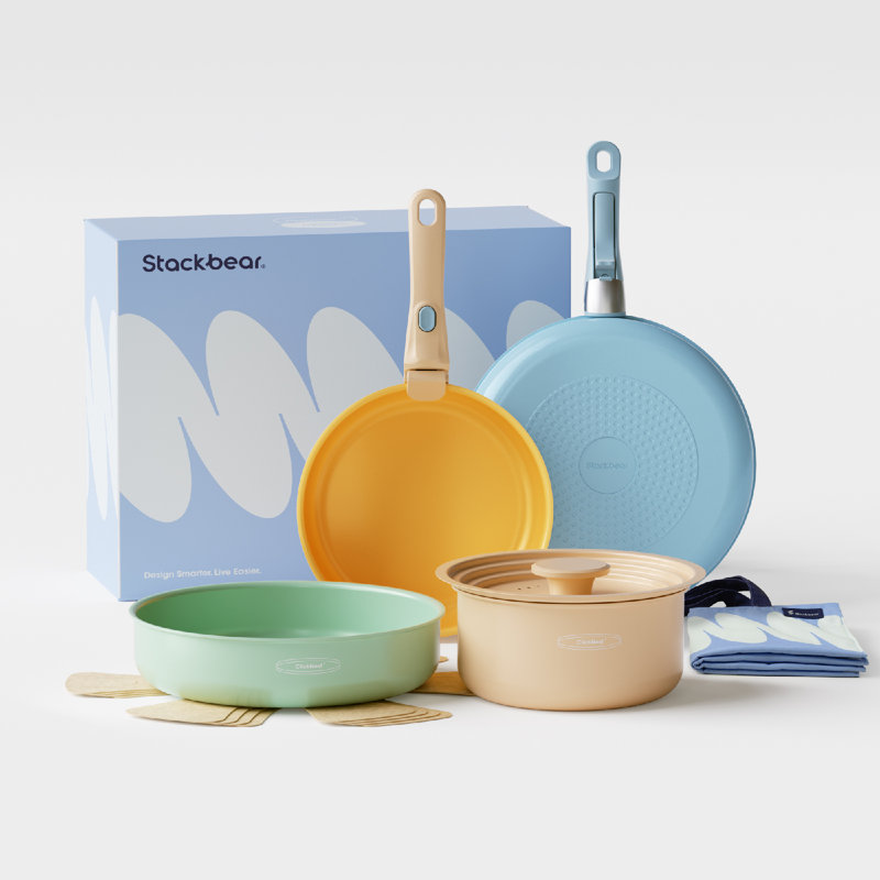 Ceramic Cookware Set, Detachable Handle Pots and Pans Non Stick, 12-Piece Camping Cooking Set Nonstick with Storage Bag, Anti-Scratch Pads, PFOA Free, RV Camping Essentials