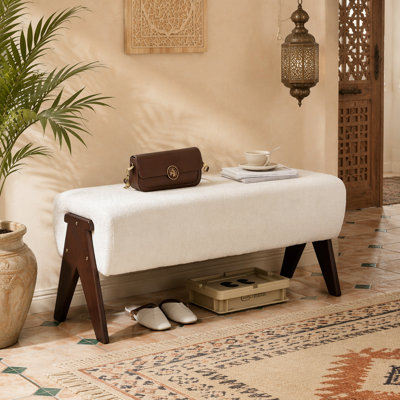 Banc en tissu de chenille décoratif moderne, banc d'entrée ergonomique rembourré avec pieds en bois massif, banc de repose-pieds rembourré pour l'espace de la chambre à coucher de vestibule