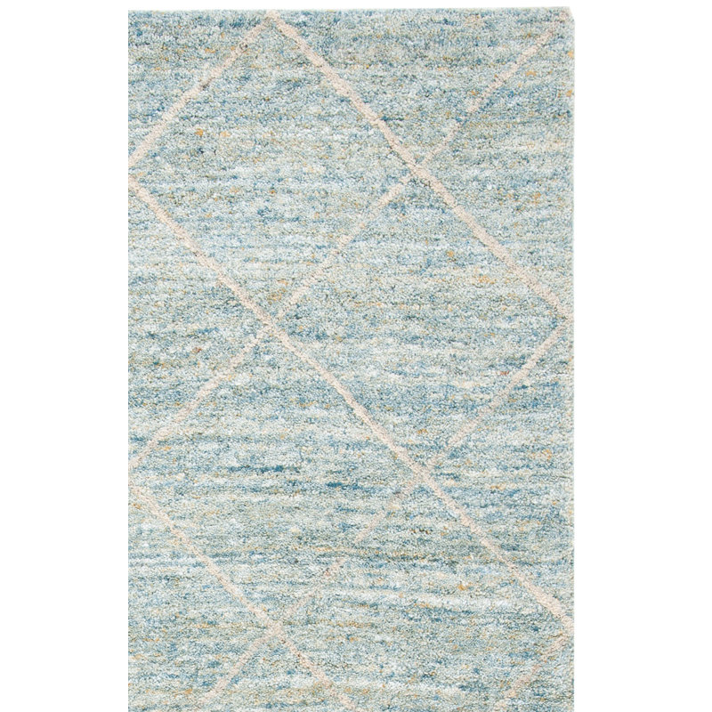 Tapis bleu clair en laine touffeté à la main Moniz, Carré de 6 pi
