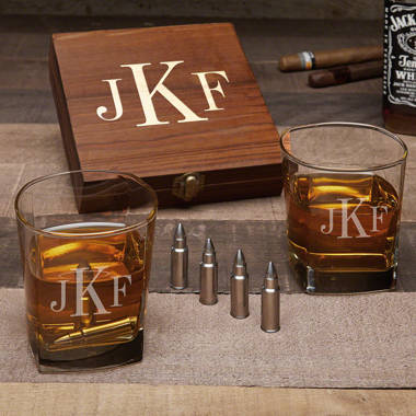 Home Wet Bar Classic Monogram Custom Square Whiskey Glass Set with