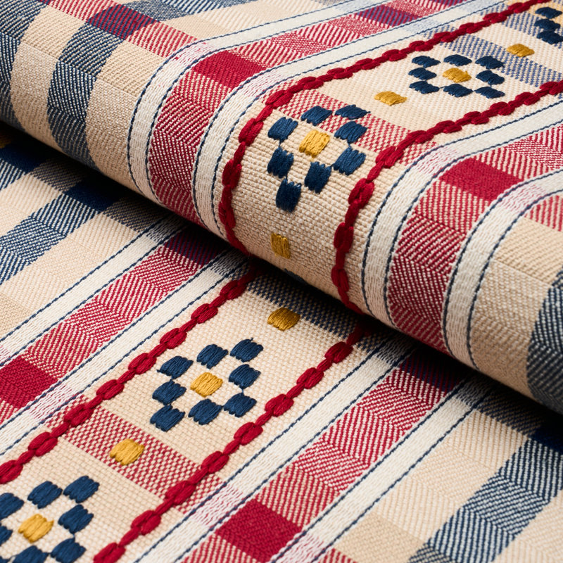 Hutton Check Fabric, Rouge/Navy