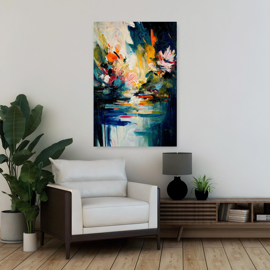 Abstract Lily Pond Teal Green Abstract Contemporary Modern Wall Art Print
