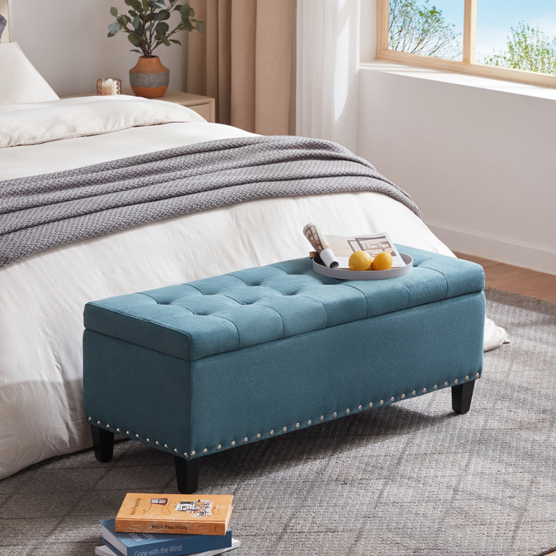 Ashtin Upholstered Ottoman, Cyan