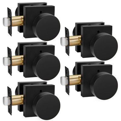 Privacy Black Interior Door Knobs, Zinc-Alloy Heavy Duty Interior Door Knobs Bedroom, Contemporary Door Knob Privacy, Matte Black Door Knob Interior for Bathroom(5 Pack)