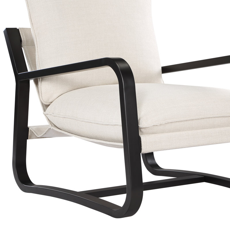 Fauteuil en cuir d'avoine rembourré de 22,75 po de profondeur et bronze moderne avec détails de structure, Beige