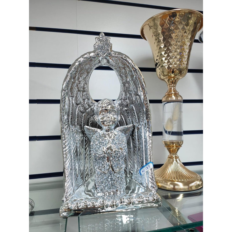 Baby Boy Angel With Crushed Diamond Wings Beautiful Jewel Boy Angel Silver Sparkle Shelves Ornament Best For Gift (Silver)