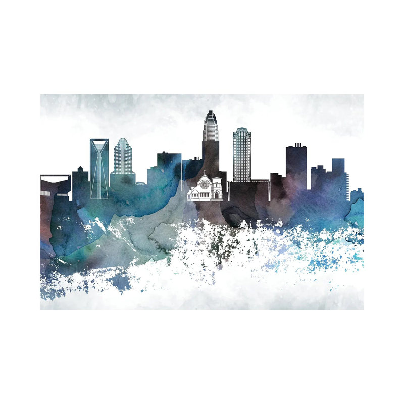 Charlotte Bluish Skyline by WallDecorAddict - Wrapped Canvas Print, 152.5 cm H x 101.5 cm W
