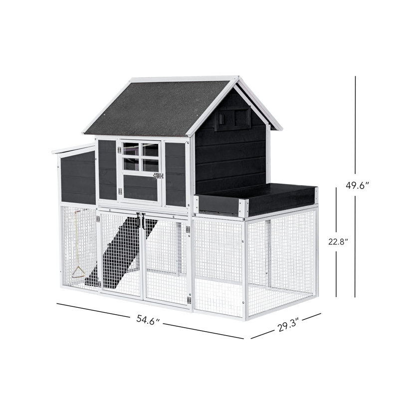 Exael Steel Frame Chicken Coop with Raised Bed Planter,  Black Panel/White Frame