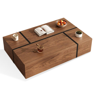 Brown Solid Wood Rectangular Coffee Table