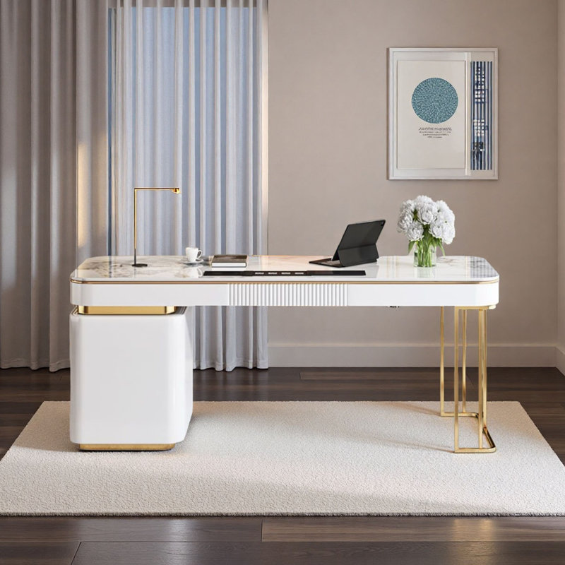 Bureau moderne en ardoise avec coins arqués, H 29,5 po x l 70,9 po x P 27,6 po