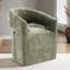 Fauteuil contemporain avec roulettes et dossier design, revêtement en tissu texturé neutre, rembourrage en mousse souple, structure en bois d'ingénierie massive, entièrement rembourré, intégré, base piédestal sculptée.