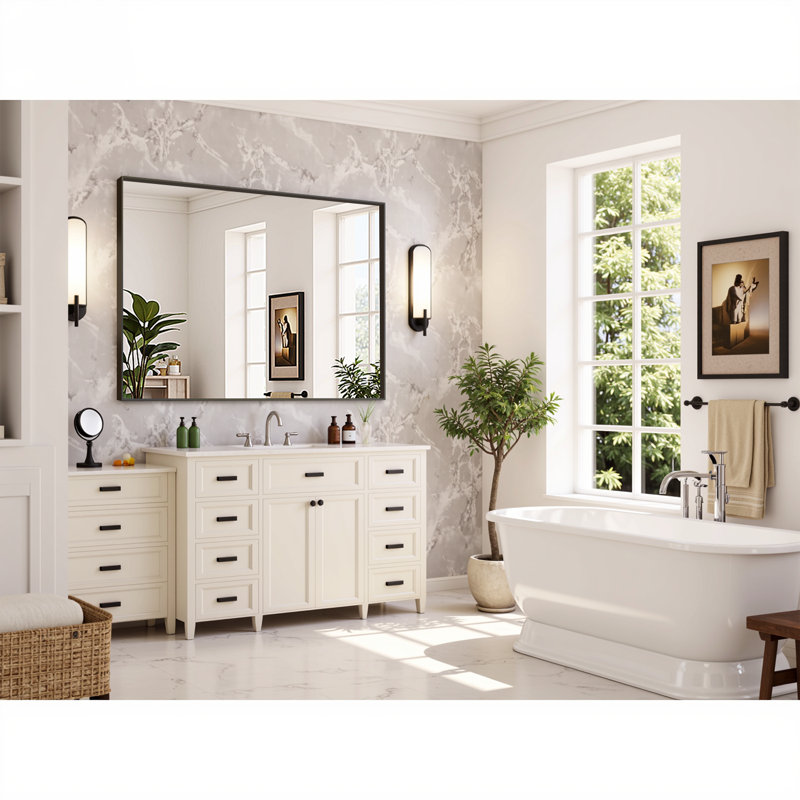 Lunara 1.18'' Thick Bathroom Vanity Mirror with Black Frame – Decorative Modern Accent Wall Mirror, Easy Installation