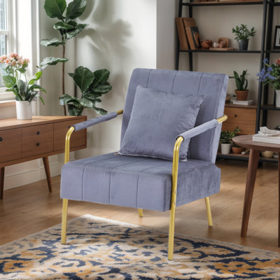 Ernst Modern Accent Chair Luxurious Velvet Couch With Gold-Tone Metal Arms & Legs For Living Room, Home Office & Studio