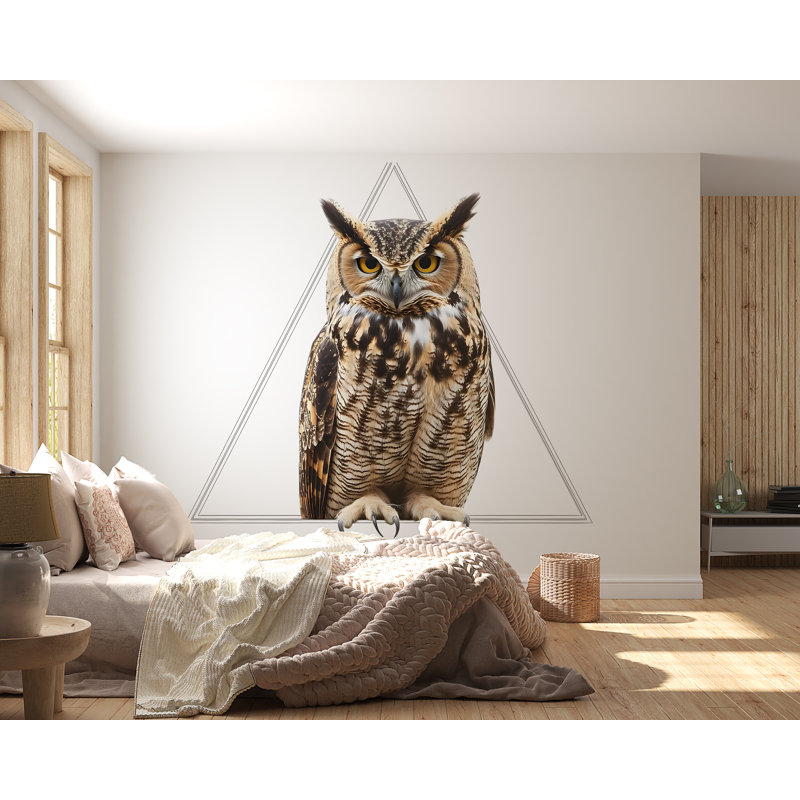 Chouette hibou géométrique, art mural, décoration de salon moderne 345Mv, 95" H x 50" W