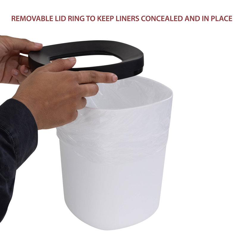White and Black Plastic 5-Liter Waste Basket with Removable Lid