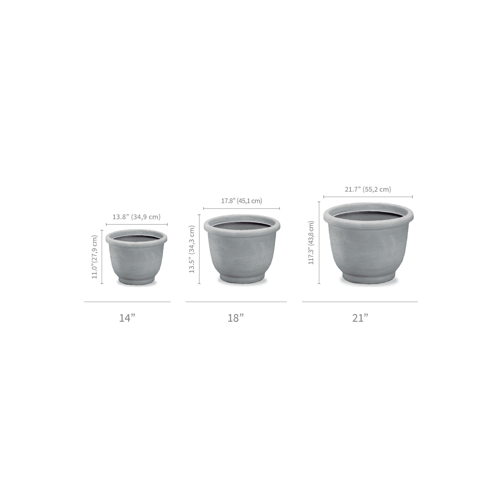 Leontion Plastic Pot Planter, Caviar Black, 17.25" H x 21.73" W x 21.73" D