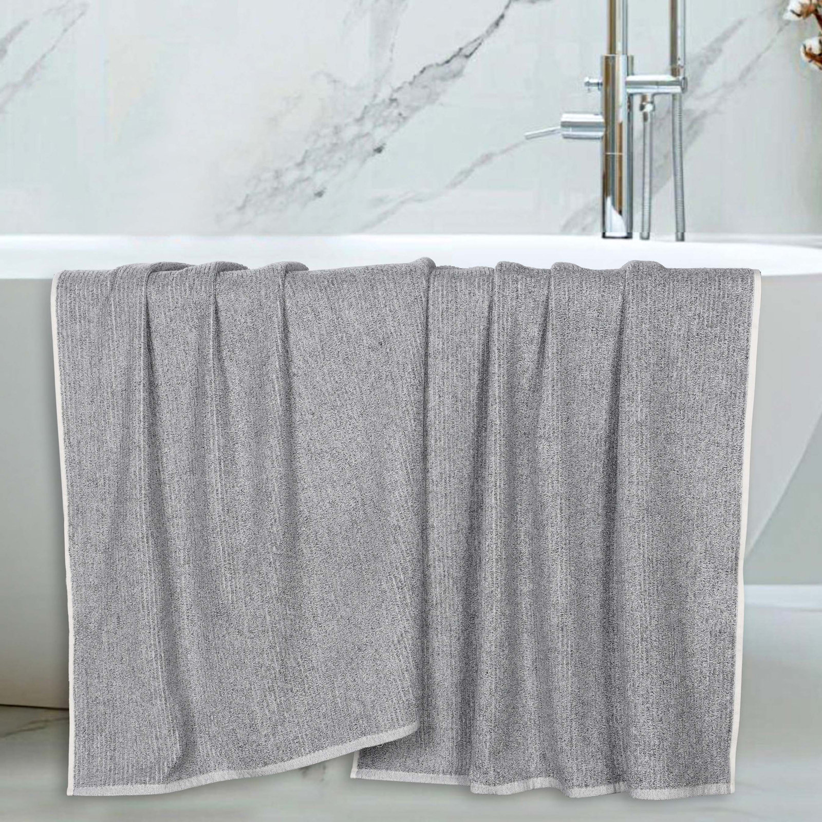 Ribbed Viscose Cotton Bath Sheets, Charcoal