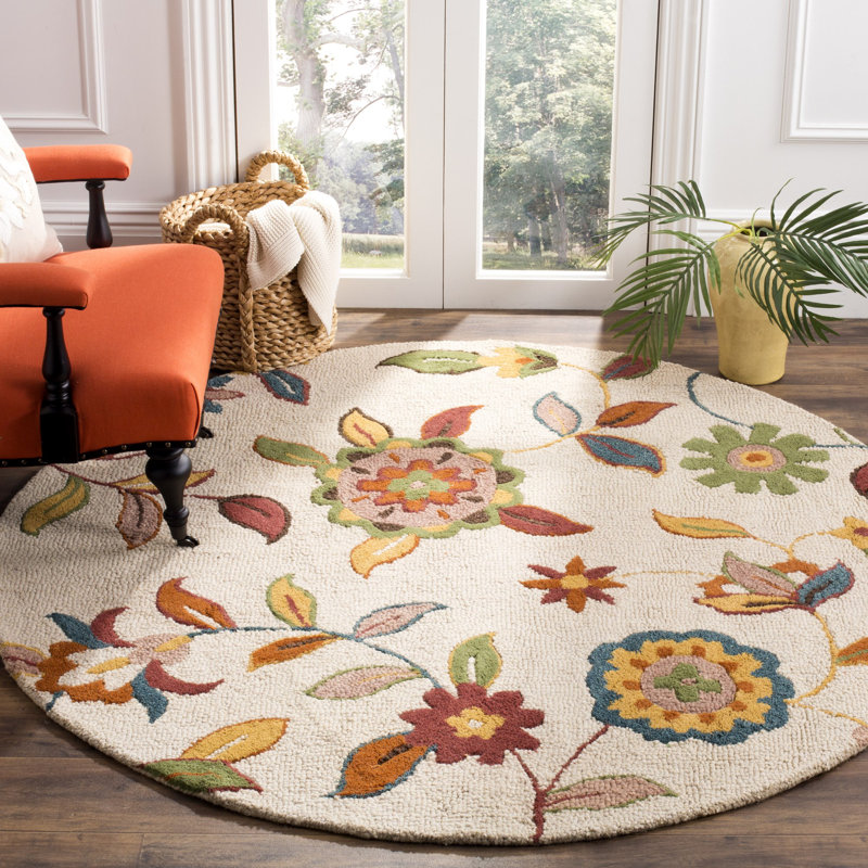 Emrick Blossom Hand Hooked Wool Floral Rug, Round 6'