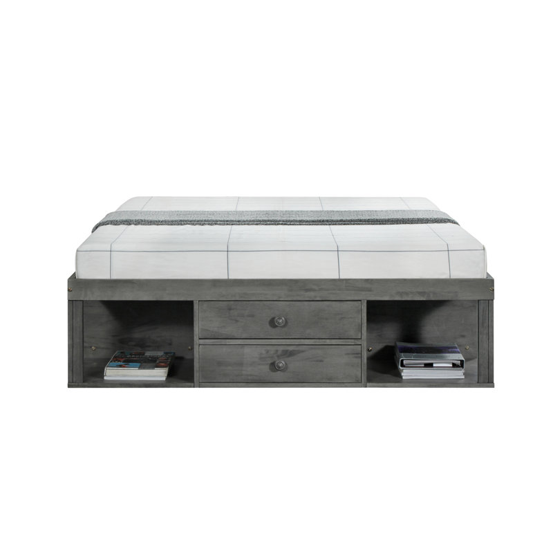 Solid Wood Open-Frame Bed, Gray