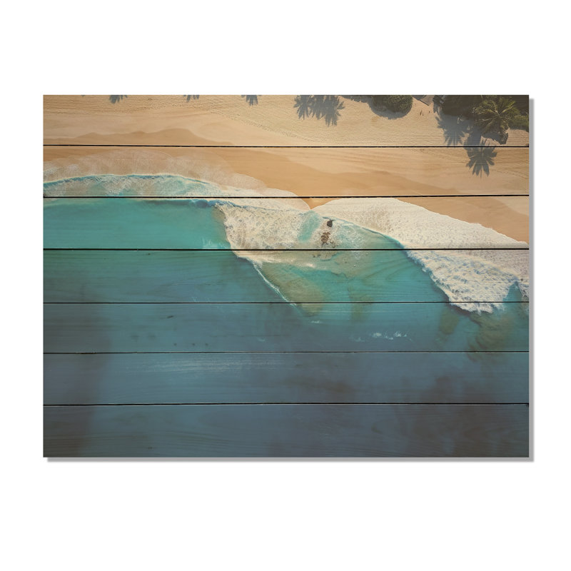 Vue aérienne du bord de mer paradisiaque IV - Plage sur bois, H 34 po x l 44 po x P 0,78 po