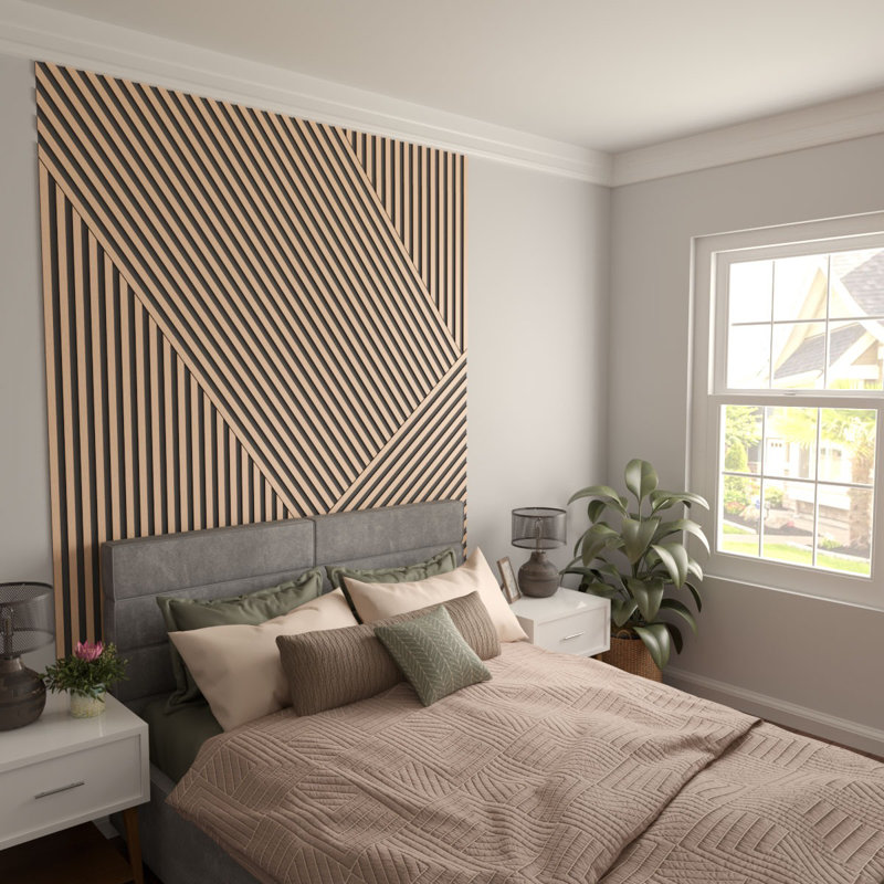 Adjustable Wood Slat Wall Panel Kit, 1"W x 94"H x 0.25"T, Hickory
