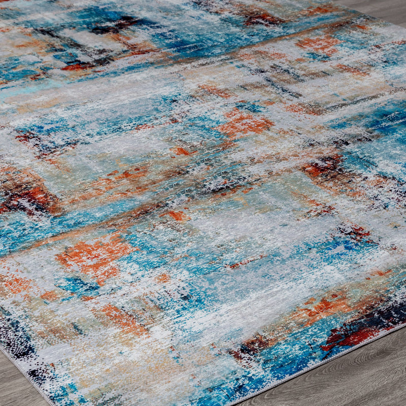 Abstract Area Rug in Blue, Rectangle 8'6" x 11'6"