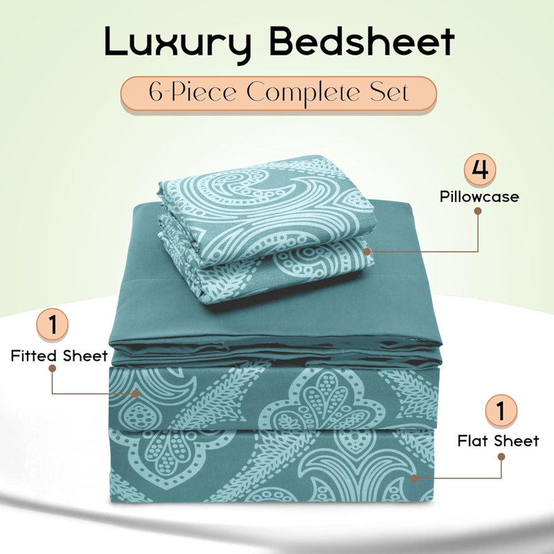 Ensemble d'édredon bleu sarcelle 7 pièces, ensemble de literie en microfibre Boho, Motif cachemire bleu