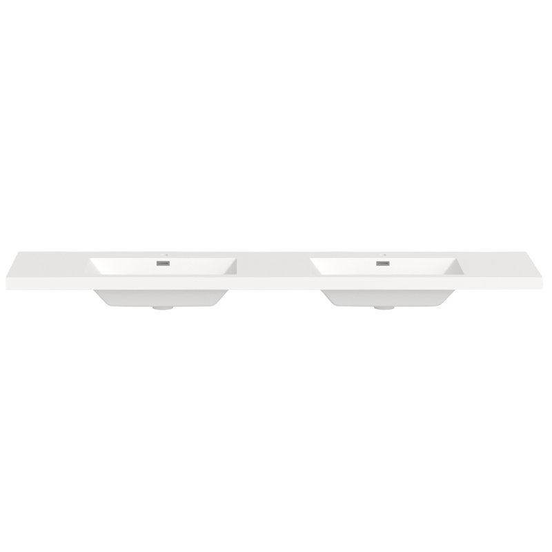 Lavabo de 84 po en résine pour meuble-lavabo de salle de bain, avec deux lavabos rectangulaires encastrés, trou de robinet simple, comptoir de meuble-lavabo seulement