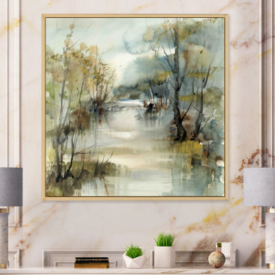 Winter River Landscape Illustration - Landscapes Wall Art