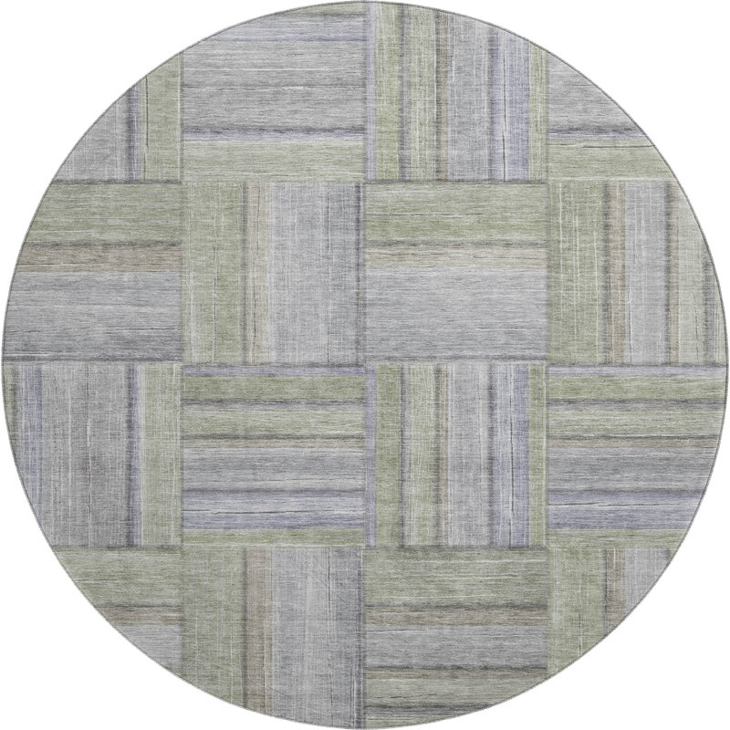 Premium Machine Washable Mayfield AMF2285 Geometric Rug, Fern, 8' Round