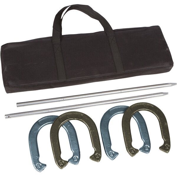 Professional Grade Horseshoe Set- Heavy Duty Set with Carrying Bag, 4 Horse Shoes and 2 Poles for Outdoor Fun for Adults and Kids by Trademark Games