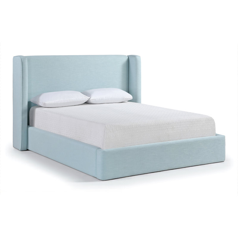 Kendall Wanaque Linen Textured Fabric Upholstered Bed, King, Light Blue Linen Textured Fabric