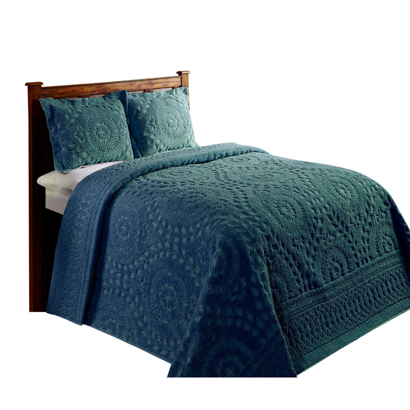 Rio 100% Cotton Chenille Tufted Bedspread, Traditional Medallion Design, Soft Breathable All-Season Machine Washable Coverlet, OEKO-TEX Certified, Queen Size, Teal