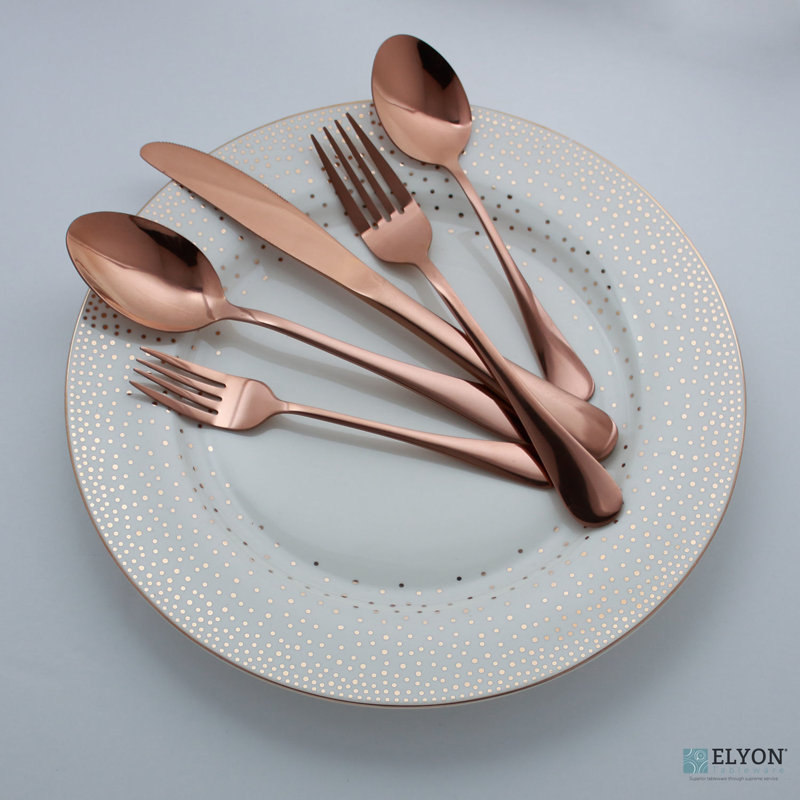 Luly Reflective 60-Piece Colored Stainless Steel Flatware Set, Copper