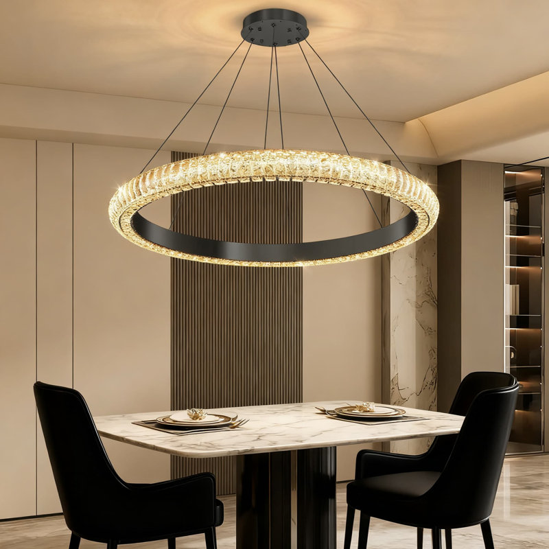 Luminaire suspendu moderne en cristal à DEL avec télécommande pour salle à manger, salon, îlot de cuisine et chambre à coucher