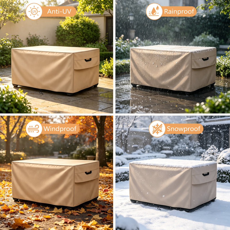 Couvre-foyer d'extérieur robuste et imperméable avec attaches à l'épreuve du vent - L 48 po x l 28 po x H 24 po, kaki