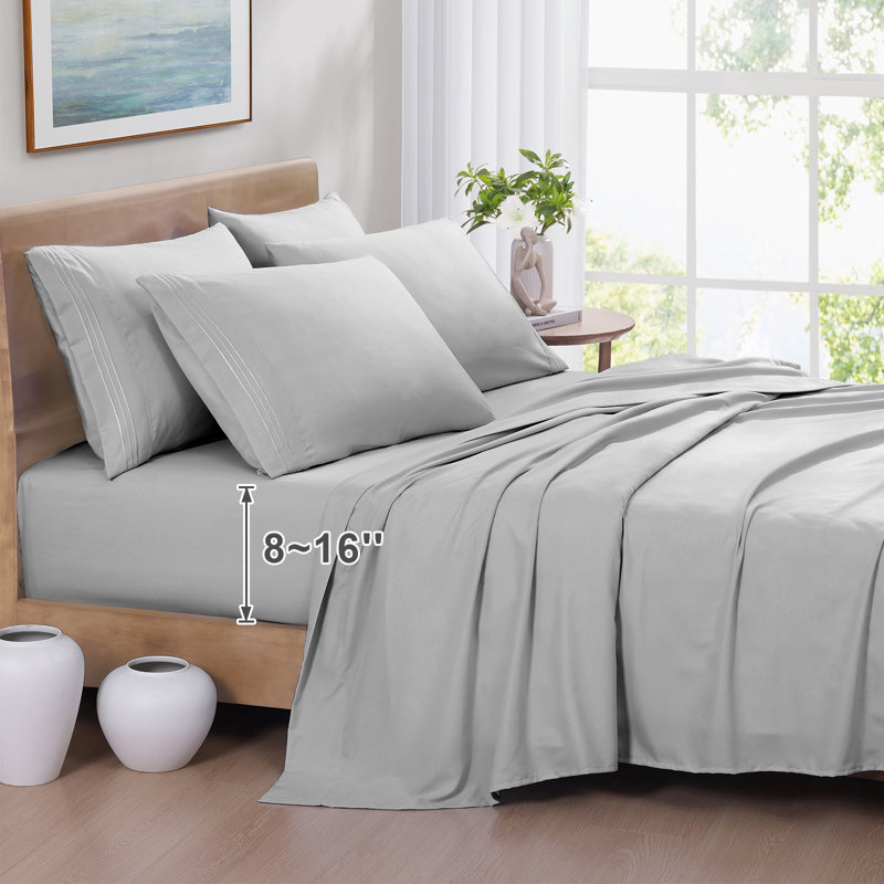 Ensemble de draps 6 pièces, Gris clair, Couvre-lit / courtepointe très grand
