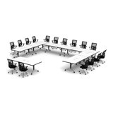 Rectangle 16 Person Flip Top 72'' L Modular Training Table and Chair Set with Casters and Modesty Panel and Cable Management