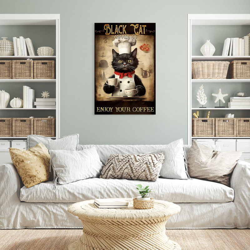 «Black Cat Coffee Co», impression sur toile, H 36 po x l 24 po x P 1,25 po