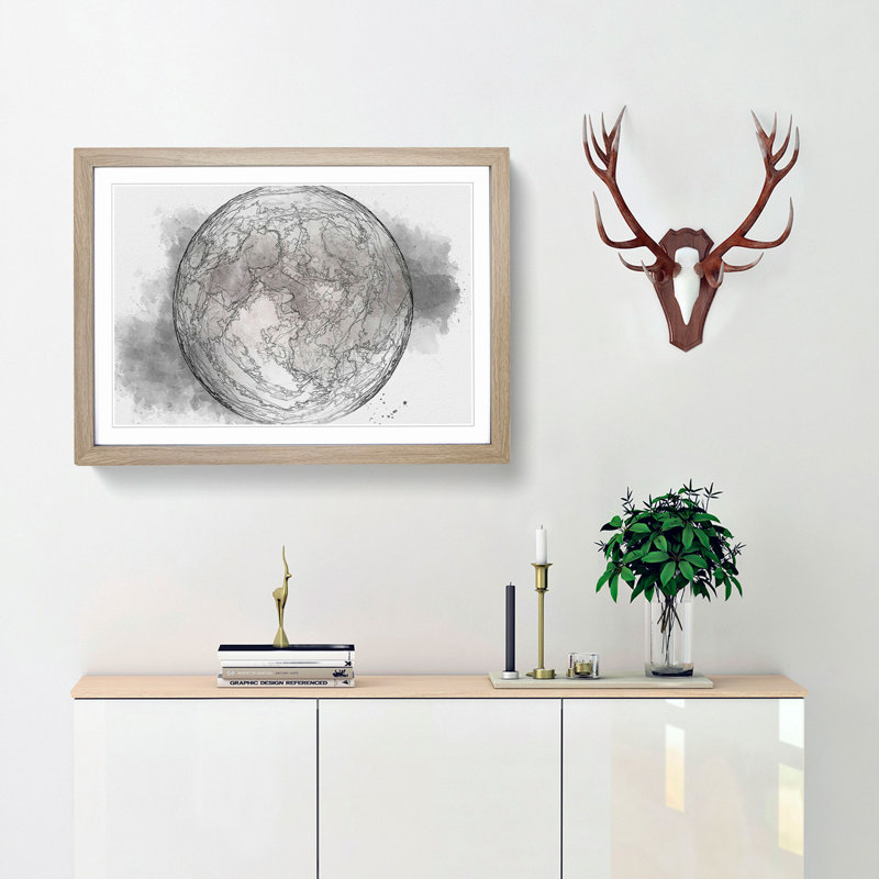 A Full Moon in Abstract - Picture Frame Graphic Art Print, 36cm H x 48cm W x 2cm D, Oak Framed