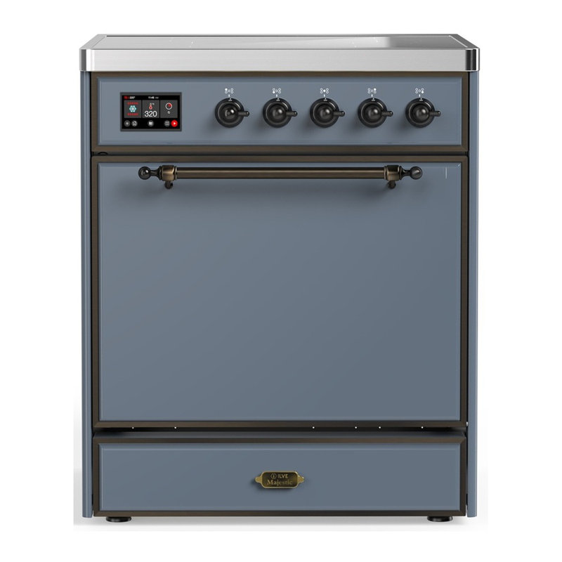 Majestic III Series 30 Inch Induction Range with 4 Induction Elements in Matte Graphite (Brass Trim), Blue Gray, Burnished