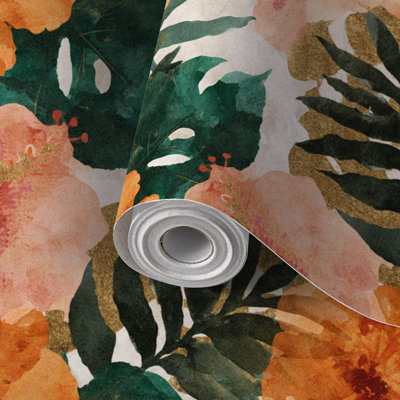 Papier auto-adhésif à peler et coller Aquarelle Jardin tropical auto-adhésif et amovible 17,7 po x 118 po (45 x 300 cm)