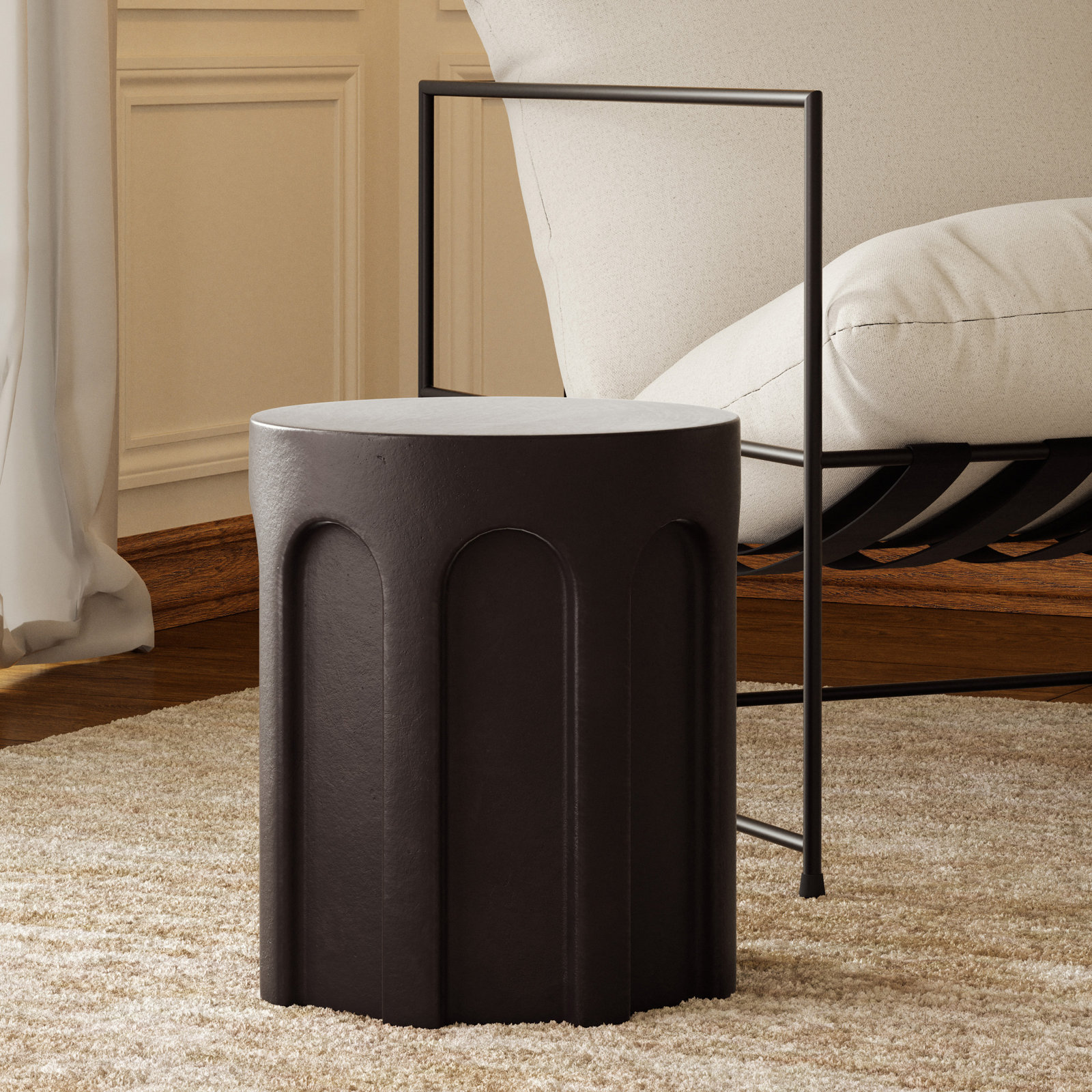 Mikah Concrete Accent Stool, Lava Brown