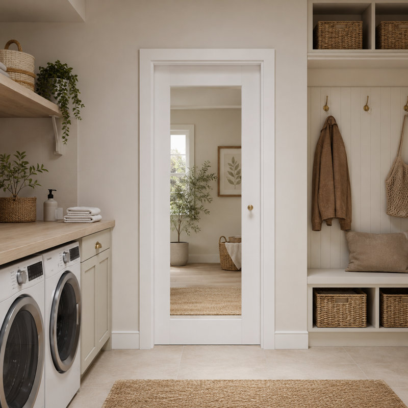 Dalle de porte intérieure en bois manufacturé 30 po x 80 po avec miroir 1 pleine longueur apprêté à noyau solide en bois manufacturé pour placard, chambre à coucher et salle de bain, sans cadre ni quincaillerie