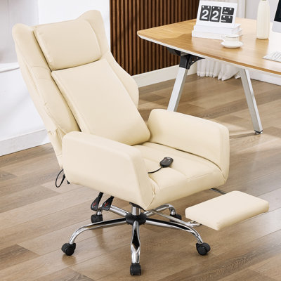Seaberg Ergonomic PU Leather Office Chair with 3D Kneading Massage, Adjustable Backrest (90°-135°), Folding Armrest, Telescopic Footrest, 360° Swivel & Silent Wheels - Comfort Desk Chair for Work/Gaming/Nap