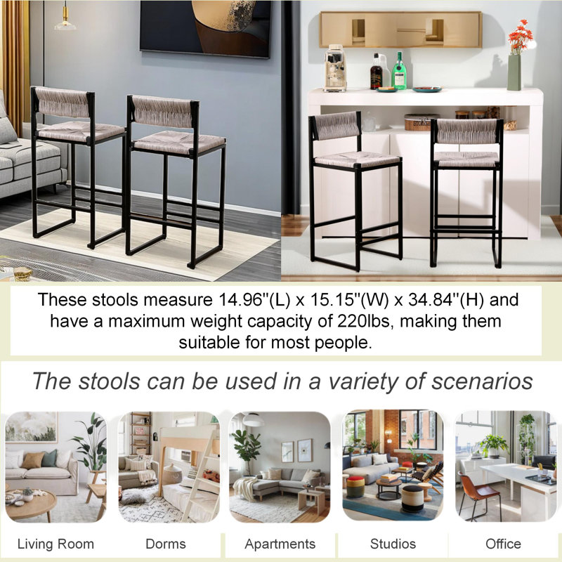 Direne Wicker Counter Stool, Gray