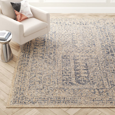 Bergmann Oriental Hand-Tufted Wool Navy/Beige Area Rug