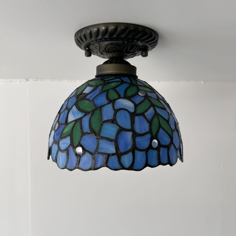 Ensemble de ventilateur de plafond à 1 lumière 8 po, Bleu / vert