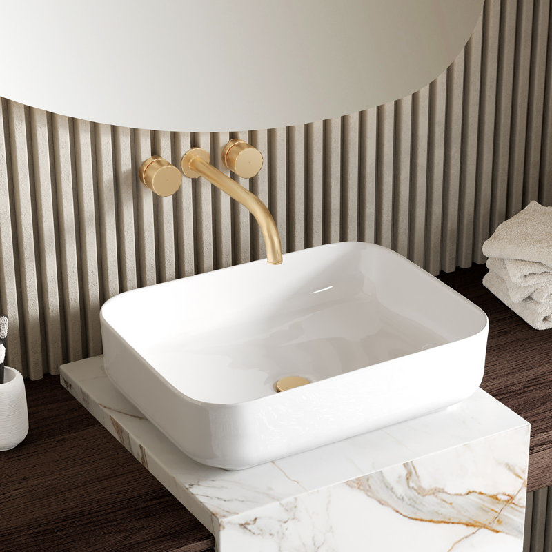 Lavabo pour salle de bain rectangulaire en céramique ELLAI, Blanc